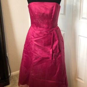 Avalon Strapless Fuchsia Party Gown with Waist Sash